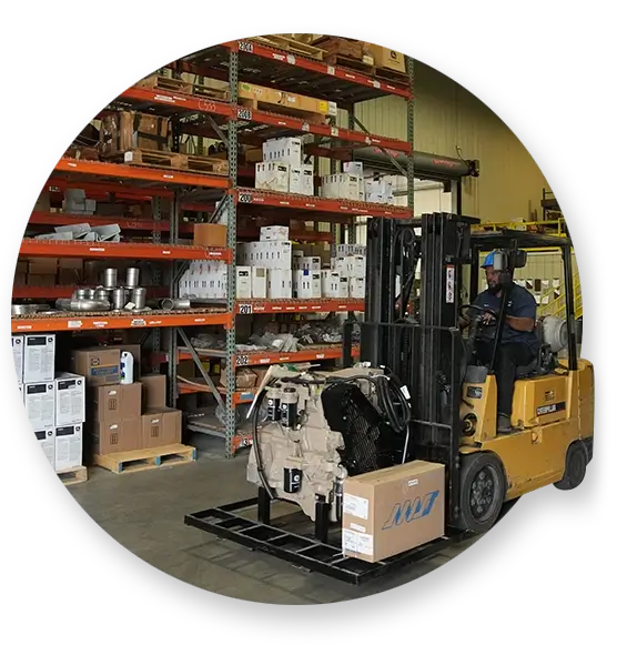 A Devall Diesel worker driving a forklift